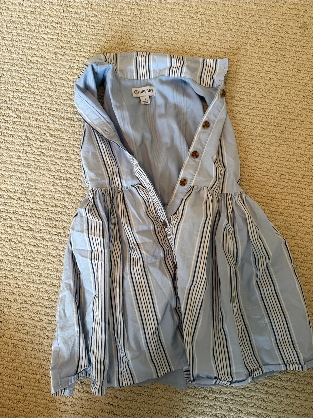 Sperry Light Blue and Navy Striped Button-Front Mini Dress